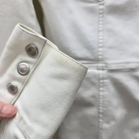 Free People Dynamite White Denim Mini Shirt Dress Snap Front Long Sleeves SZ Med - Picture 4 of 7